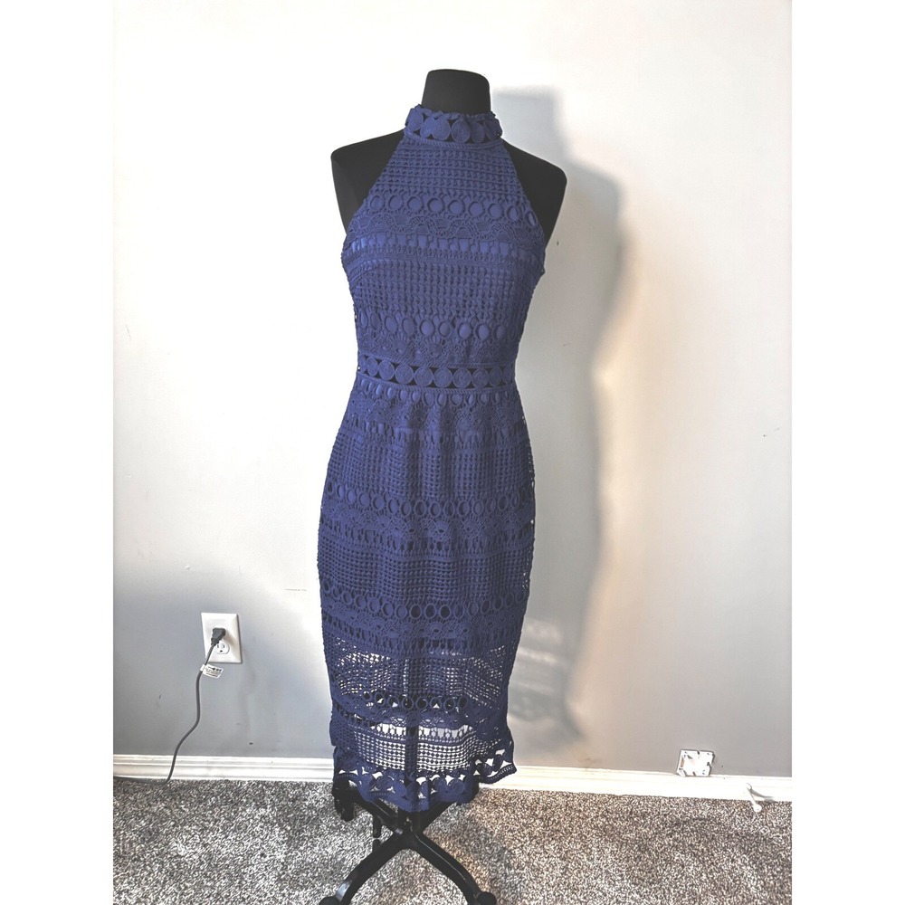 Two Sisters Royal Blue Crochet Lace Halter‎ Midi Dress Size 4/Small